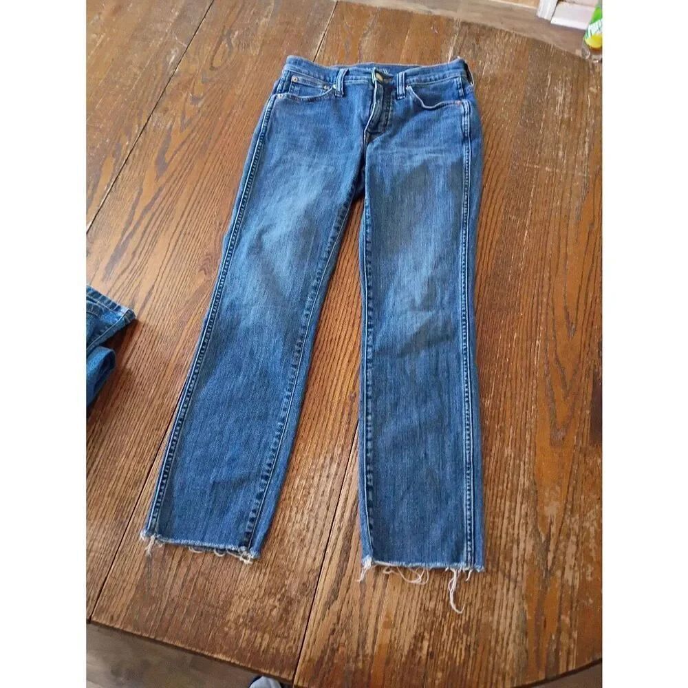 25" Waist J Crew 9" Vintage Slim Straight Raw Hem Cropped Ankle Denim Blue Jeans